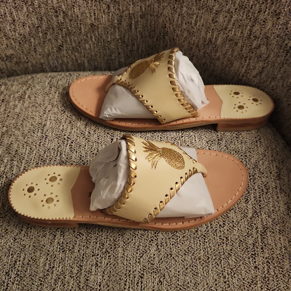 Jack Rogers  Cream Pineapple Toe-Post Slide Sandals - Picture 3 of 4